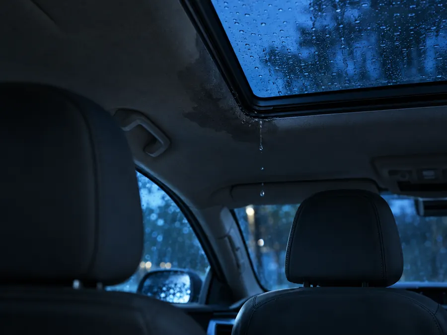 Sunroof kenarından tavan döşemesine damlayan su