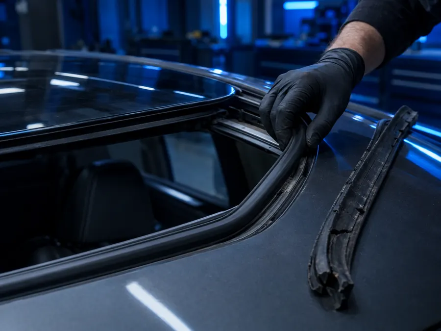 Sunroof camının kenarına yeni conta takılıyor