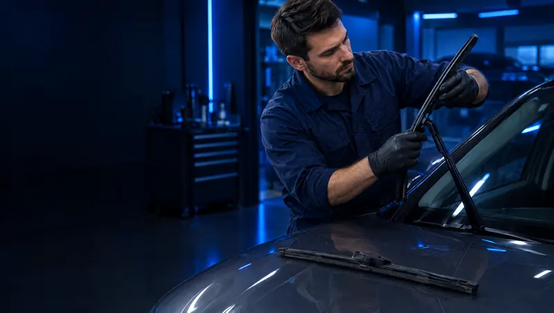 Teknisyen otomobile yeni silecek süpürgesi takıyor