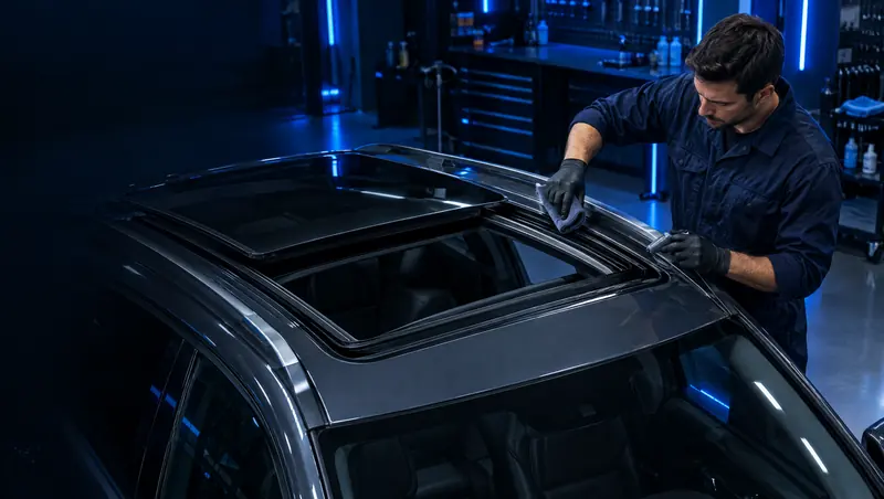 Açık sunroof rayları temizlenip yağlanıyor